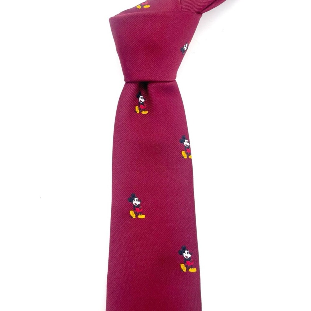 Vintage 90s Disney Mickey Mouse Tie Burgundy Cervantes USA Mens Novelty Necktie